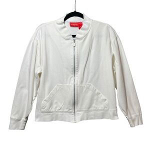 Liz Claiborne White Textured Full‎ Zip Jacket Casual Minimalist Size L
